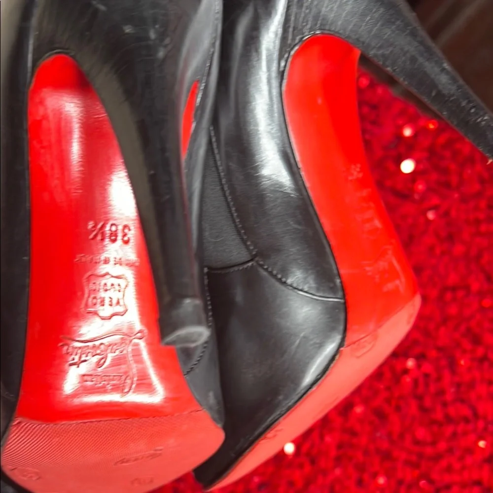 Christian Louboutins Ankle Booties Black Leather Red BottomsWomen's High Heels - Picture 12 of 13
